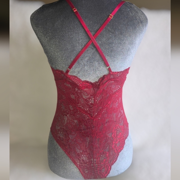Deep Red Lace Bodysuit Lingerie - Picture 11 of 11